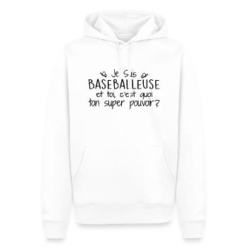 Je suis Baseballeuse. C'est quoi ton super pouvoir - Sweat à capuche Premium bio Homme - blanc - Devant - Nico (187cm)