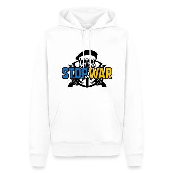Stoppt den Krieg - Männer Premium Bio Hoodie - Weiß - Vorne - Nico (187cm)