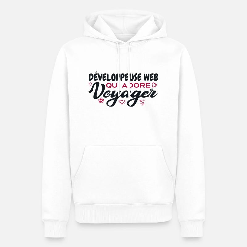 Développeuse web globe-trotteuse passionnée voyage - Sweat à capuche Premium bio Homme - blanc