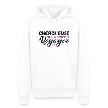 Chercheuse globe-trotteuse passionnée de voyages - Sweat à capuche Premium bio Homme - blanc - Devant - Nico (187cm)