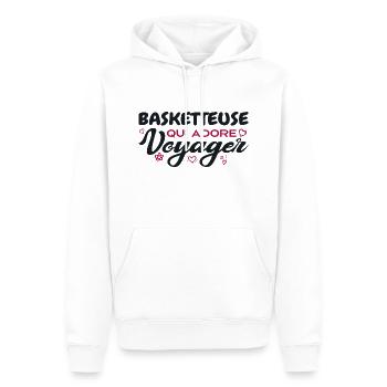 Basketteuse globe-trotteuse passionnée de voyages - Sweat à capuche Premium bio Homme - blanc - Devant - Nico (187cm)