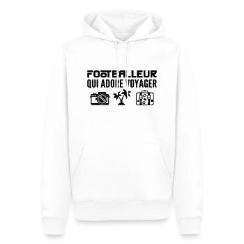 Voyageurs & Footballeurs : Passion & Découverte - Sweat à capuche Premium bio Homme - blanc - Devant - Nico (187cm)