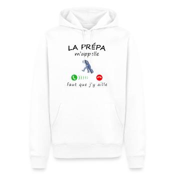 la prépa m'appelle de la collection "appel" - Sweat à capuche Premium bio Homme - blanc - Devant - Nico (187cm)