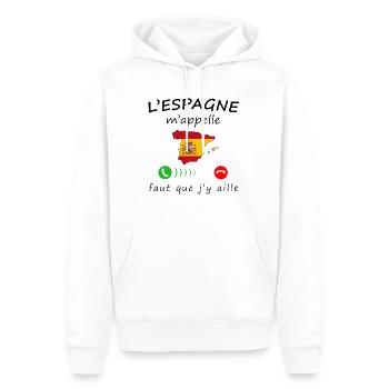 L'Espagne m'appelle de la collection "appel" - Sweat à capuche Premium bio Homme - blanc - Devant - Nico (187cm)