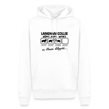 Langhaarcollie Hört aufs Wort Spruch Lustig - Männer Premium Bio Hoodie - Weiß - Vorne - Nico (187cm)
