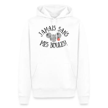 Citations drôles, pétanque, jamais sans mes boules - Sweat à capuche Premium bio Homme - blanc - Devant - Nico (187cm)