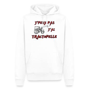 J'peux pas j'ai tractopelle. Tracteur. Tractopelle - Sweat à capuche Premium bio Homme - blanc - Devant - Nico (187cm)