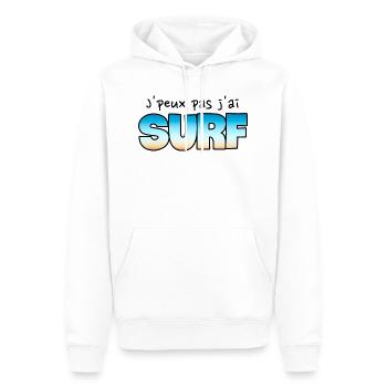 J'peux pas j'ai surf. Surfeur. Surfeuse. Humour - Sweat à capuche Premium bio Homme - blanc - Devant - Nico (187cm)