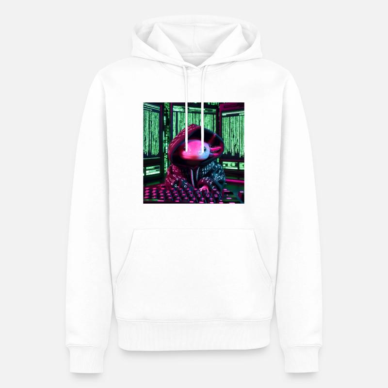 Cyber-Axolotl im digitalen Code-Look - Männer Premium Bio Hoodie - Weiß