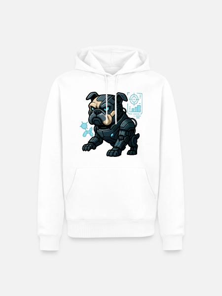 Futuristischer Cyber-Bulldogge in Kampfrüstung - Männer Premium Bio Hoodie - Weiß