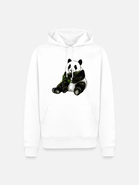 Handgemaltes Pandabär Design mit grünem Bambus - Männer Premium Bio Hoodie - Weiß