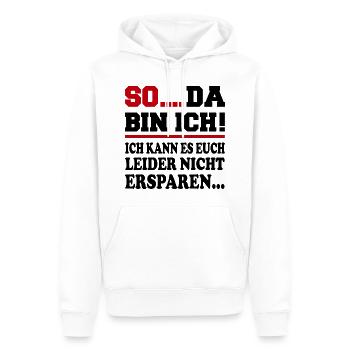 Da bin ich Ich bin da Sprüche Mann Frau Büro - Männer Premium Bio Hoodie - Weiß - Vorne - Nico (187cm)