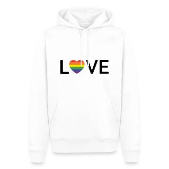 LOVE | Rainbow LGBTQIA Pride | schwarze Schrift - Männer Premium Bio Hoodie - Weiß - Vorne - Nico (187cm)
