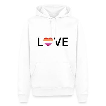 « LOVE » Cœur Fierté lesbienne | Police noire - Sweat à capuche Premium bio Homme - blanc - Devant - Nico (187cm)