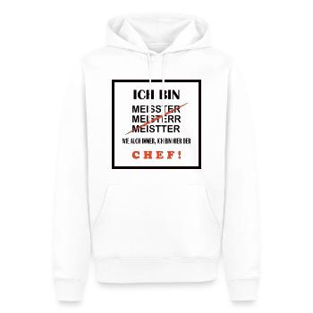Meister T-Shirt Ich bin der Chef, lustiger Spruch - Männer Premium Bio Hoodie - Weiß - Vorne - Nico (187cm)