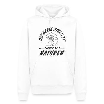 DAS BESTE OUTDOOR-LEBEN IST IN DER NATUR - T-SHIRT - Männer Premium Bio Hoodie - Weiß - Vorne - Nico (187cm)