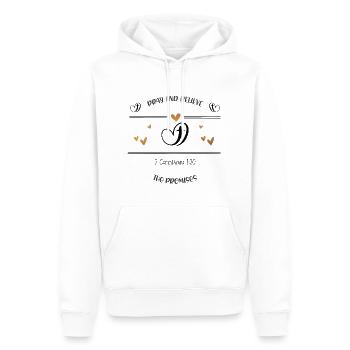 Christian Design believe the promises - Men’s Premium Organic Hoodie - white - Front - Nico (187cm)