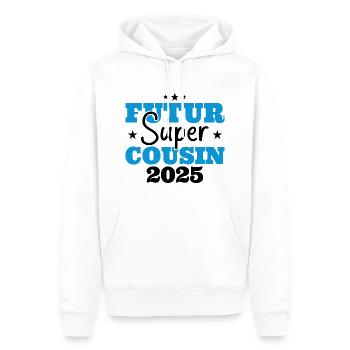 Futur super cousin 2025 cadeau humour anniversaire - Sweat à capuche Premium bio Homme - blanc - Devant - Nico (187cm)