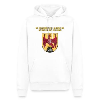Wir Burgenländer sind im Mai bei jeder Hetz dabei. - Männer Premium Bio Hoodie - Weiß - Vorne - Nico (187cm)
