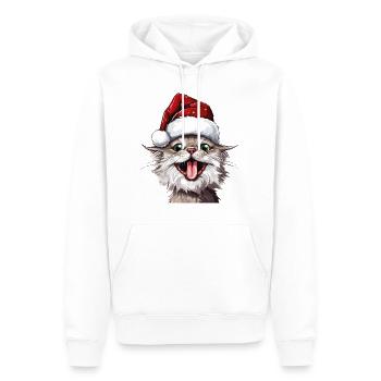 Chat Noël Fou Noël Chat Catmas - Sweat à capuche Premium bio Homme - blanc - Devant - Nico (187cm)
