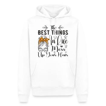 Die besten Dinge im Leben bringen Ihre Haare durcheinander - Lustig - Männer Premium Bio Hoodie - Weiß - Vorne - Nico (187cm)