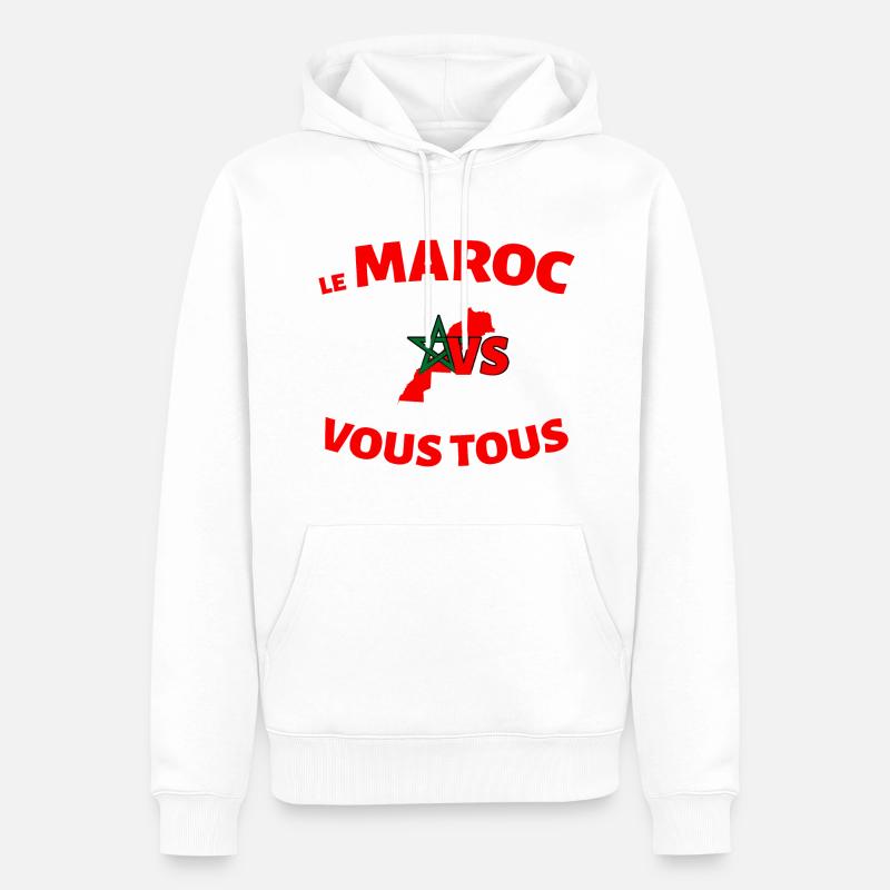 Le Maroc Contre Vous Tous Carte Drapeau Marocain - Sweat à capuche Premium bio Homme - blanc