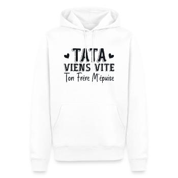 Tata Viens Vite Ton Frère M'épuise - Sweat à capuche Premium bio Homme - blanc - Devant - Nico (187cm)