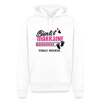 Bientôt marraine veuillez patienter - Sweat à capuche Premium bio Homme - blanc - Devant - Nico (187cm)
