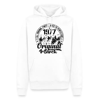 1977 mars Original : 47 Ans cadeau Anniversaire - Sweat à capuche Premium bio Homme - blanc - Devant - Nico (187cm)