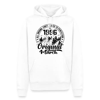 1996 mars Original : 28 Ans cadeau Anniversaire - Sweat à capuche Premium bio Homme - blanc - Devant - Nico (187cm)