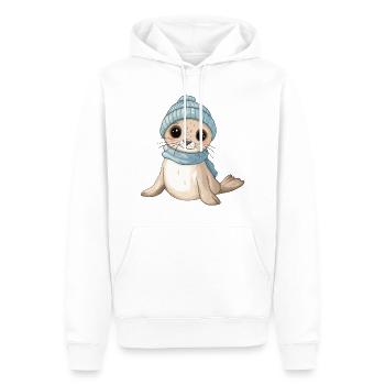 Robbe Süß Niedlich Baby Kinder Tier Cartoon - Männer Premium Bio Hoodie - Weiß - Vorne - Nico (187cm)