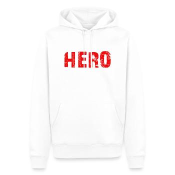 HERO - Men’s Premium Organic Hoodie - white - Front - Nico (187cm)