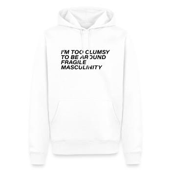 I m too clumsy to be around fragile masculinity - Men’s Premium Organic Hoodie - white - Front - Nico (187cm)