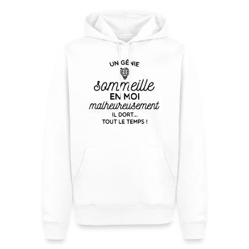 Une génia dort en moi - drole - sommeille - Sweat à capuche Premium bio Homme - blanc - Devant - Nico (187cm)