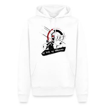 Trash Polka - mein Leben, meine Entscheidungen - Männer Premium Bio Hoodie - Weiß - Vorne - Nico (187cm)