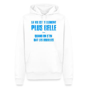La vie est plus belle quand bat les couilles - Sweat à capuche Premium bio Homme - blanc - Devant - Nico (187cm)