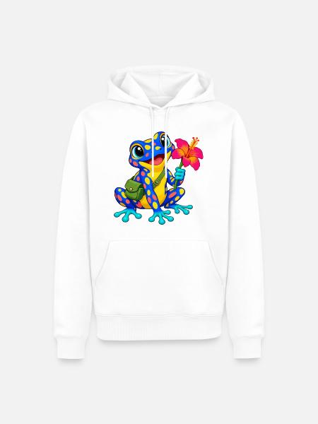 Bunter Frosch Hibiskus - Männer Premium Bio Hoodie - Weiß