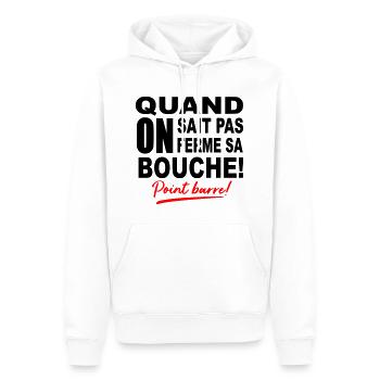 Quand on sait pas on la ferme / humour /drôle - Sweat à capuche Premium bio Homme - blanc - Devant - Nico (187cm)