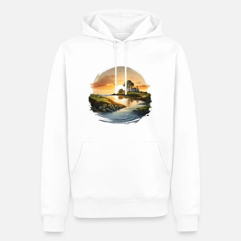 Sonnenuntergang am See oder Meer - Männer Premium Bio Hoodie - Weiß