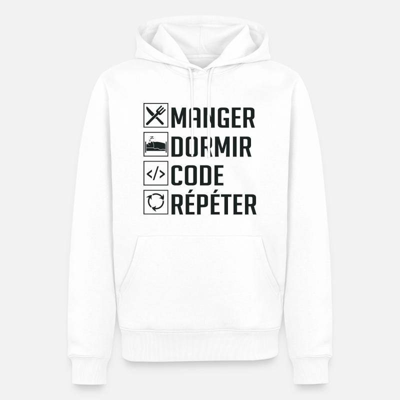 Manger, Dormir, Code, Répéter - Sweat à capuche Premium bio Homme - blanc