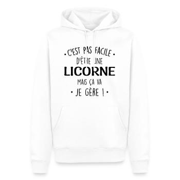 C'est Pas Facile D'être Une Licorne Mais ça va je - Sweat à capuche Premium bio Homme - blanc - Devant - Nico (187cm)