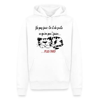 Plus tard / humour / t-shirt drôle - Sweat à capuche Premium bio Homme - blanc - Devant - Nico (187cm)