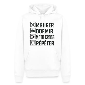 Manger, Dormir, Moto Cross, Répéter - Sweat à capuche Premium bio Homme - blanc - Devant - Nico (187cm)