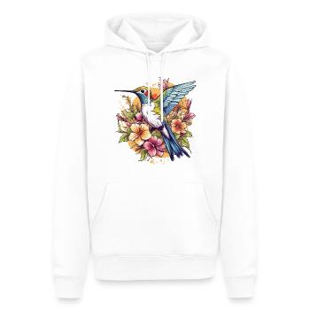 Kolibri Blumen Vogel Tier Kunst Aquarell Bunt - Männer Premium Bio Hoodie - Weiß - Vorne - Nico (187cm)