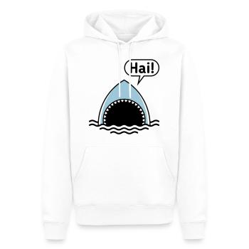 Hai! (Haifisch / Sprechblase / Comic / Cartoon) - Männer Premium Bio Hoodie - Weiß - Vorne - Nico (187cm)