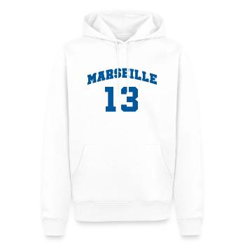 Marseille 13 - Sweat à capuche Premium bio Homme - blanc - Devant - Nico (187cm)