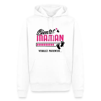 bientôt maman veuillez patienter - Sweat à capuche Premium bio Homme - blanc - Devant - Nico (187cm)