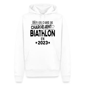 2023 Biathlon Biathlète Sport Ski Tir Humour - Sweat à capuche Premium bio Homme - blanc - Devant - Nico (187cm)