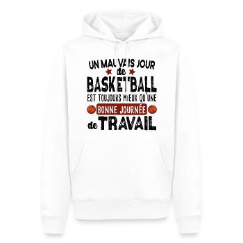 Basketball Basketteur Basket Basketteuse Humour - Sweat à capuche Premium bio Homme - blanc - Devant - Nico (187cm)