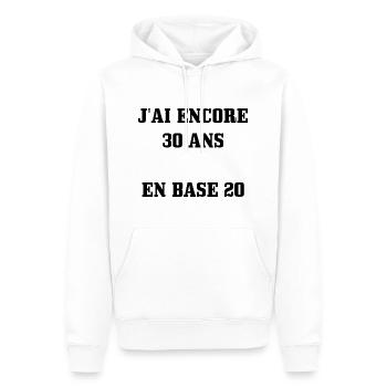 Tee Shirt 60 ans [ 30 ans en base 20 ] - Sweat à capuche Premium bio Homme - blanc - Devant - Nico (187cm)